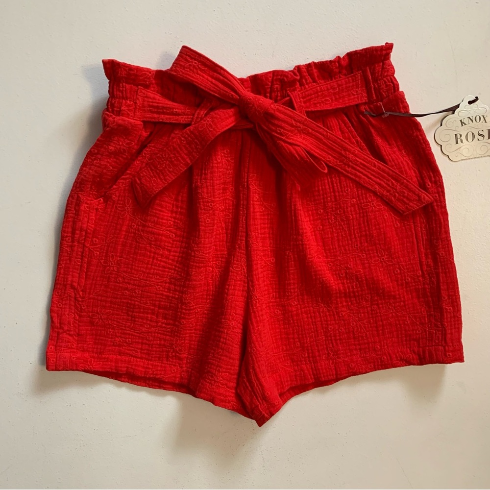 Knox Rose Shorts Size Small Red Cotton Eyelet Pull-On Waist Tie NWT